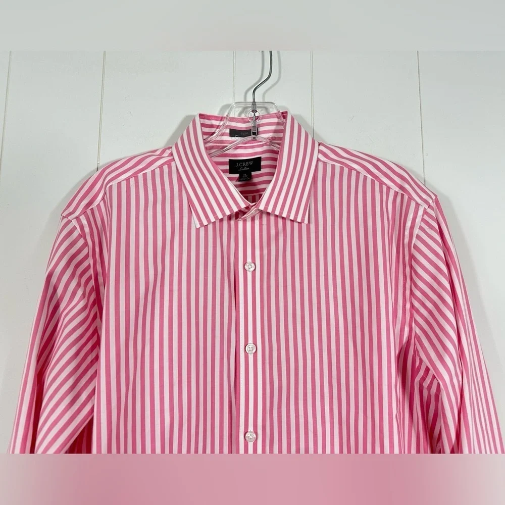 J Crew Ludlow Slim Fit Striped Pink White Dress Shirt Mens Sz 16 34 Long Sleeve